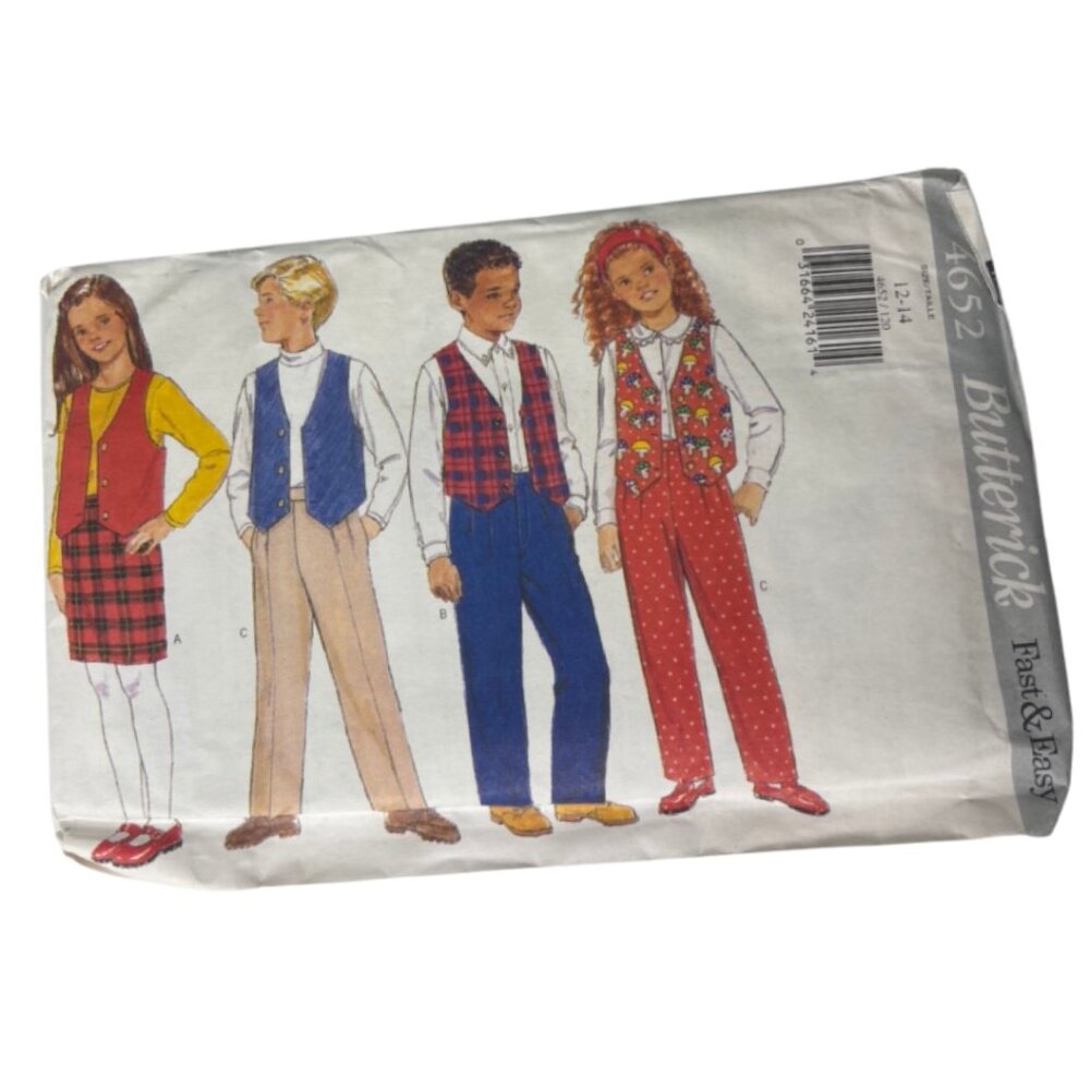BUTTERICK | Vintage 1996 Kid's Vest Pants Skirt Pattern #4652 | Sizes 12-14